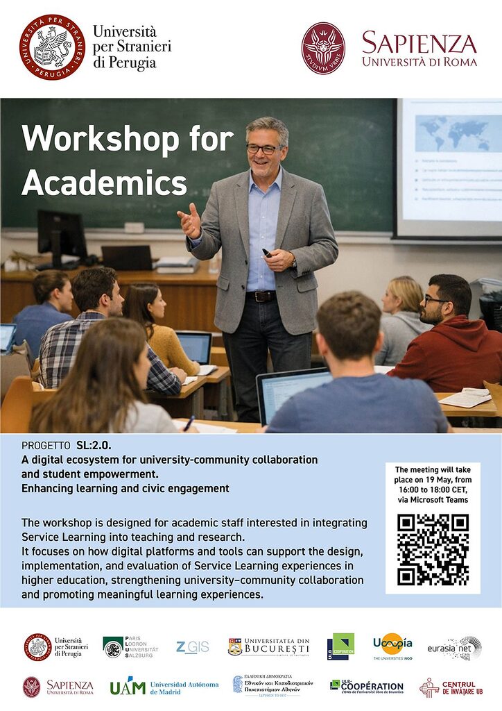 Workshop for Academics: SL:2.0. Un ecosistem digital pentru colaborarea dintre universitate și comunitate și pentru dezvoltarea autonomiei studenților.