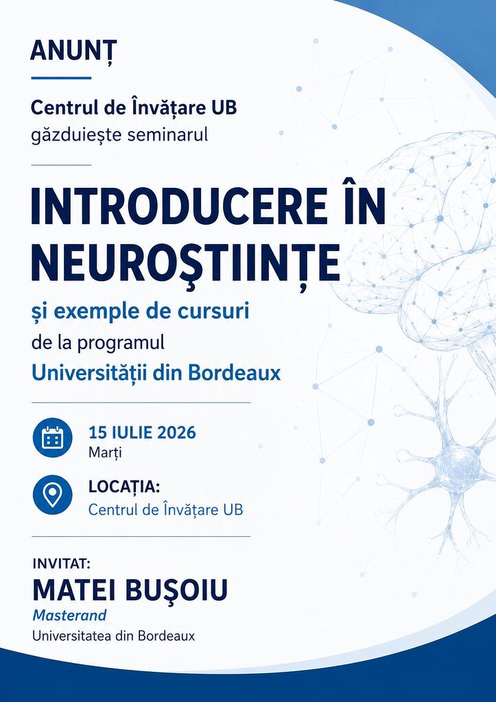 Centrul de Învățare UB găzduiește: „Introducere în neuroștiințe și exemple de cursuri”